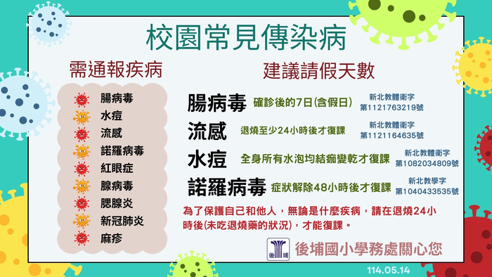 1140514校園常見傳染病通報及請假天數