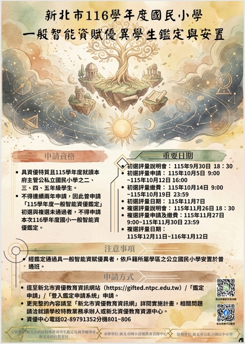 116學年度一般智能資賦優異學生鑑定與安置-海報