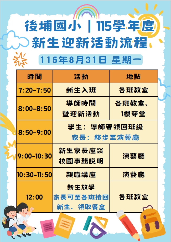 115學年度新生迎新活動流程